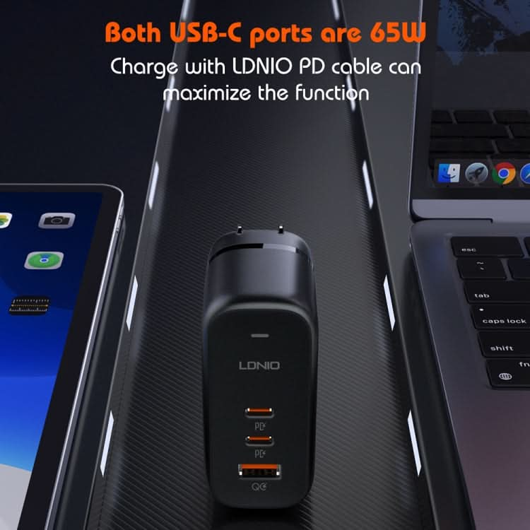 LDNIO Q366 65W USB + Dual Type-C Port Charger with 1m USB-C / Type-C to USB-C / Type-C Data Cable