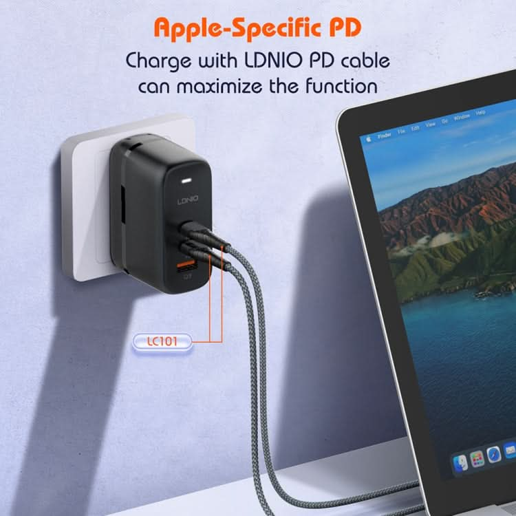 LDNIO Q366 65W USB + Dual Type-C Port Charger with 1m USB-C / Type-C to USB-C / Type-C Data Cable