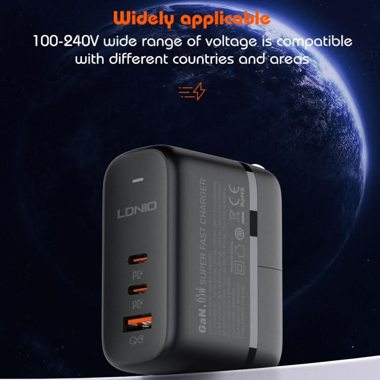 LDNIO Q366 65W USB + Dual Type-C Port Charger with 1m USB-C / Type-C to USB-C / Type-C Data Cable