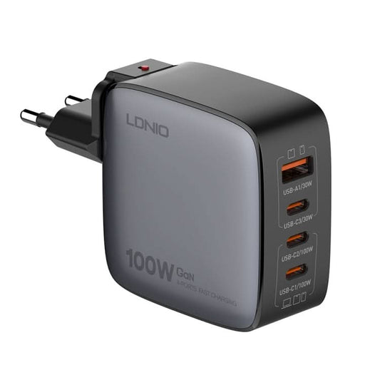 LDNIO Q408 100W GaN USB+3 USB-C / Type-C Interface Charger with 1m 100W USB-C / Type-C to USB-C / Type-C Data Cable