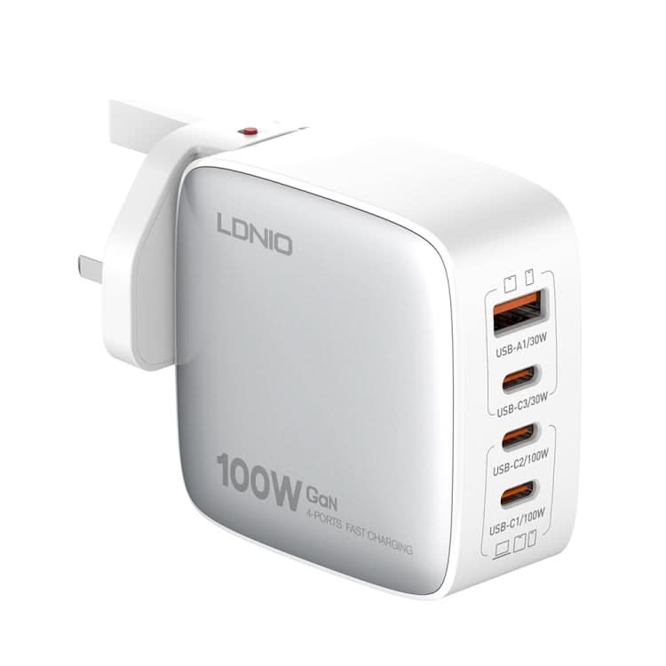 LDNIO Q408 100W GaN USB+3 USB-C / Type-C Interface Charger with 1m 100W USB-C / Type-C to USB-C / Type-C Data Cable