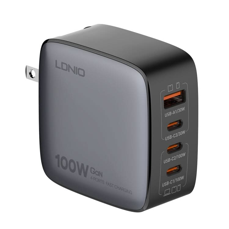 LDNIO Q408 100W GaN USB+3 USB-C / Type-C Interface Charger with 1m 100W USB-C / Type-C to USB-C / Type-C Data Cable