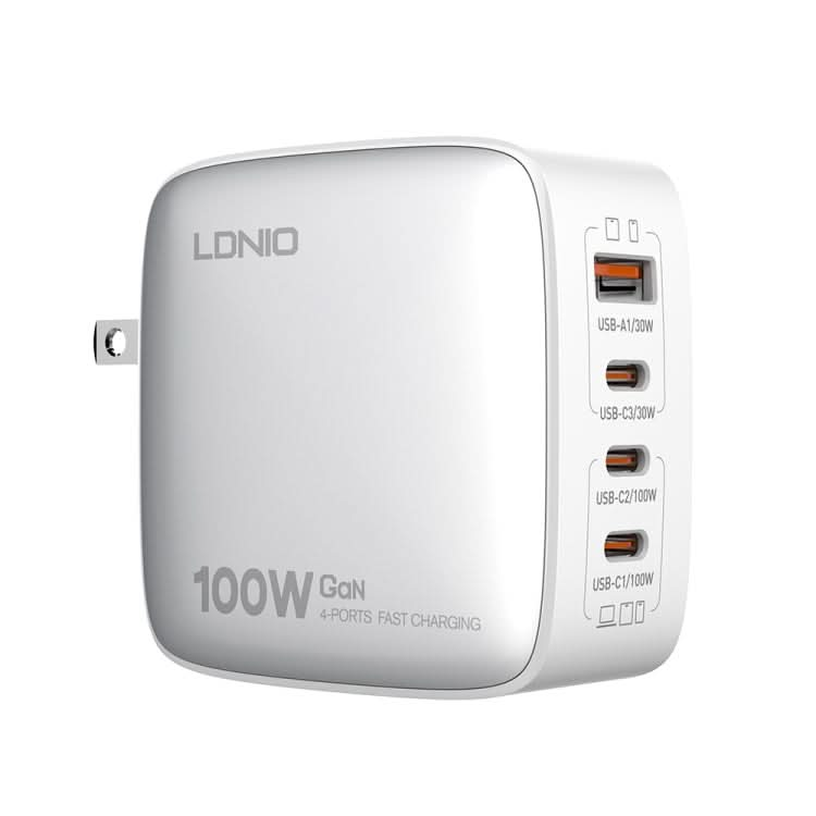 LDNIO Q408 100W GaN USB+3 USB-C / Type-C Interface Charger with 1m 100W USB-C / Type-C to USB-C / Type-C Data Cable