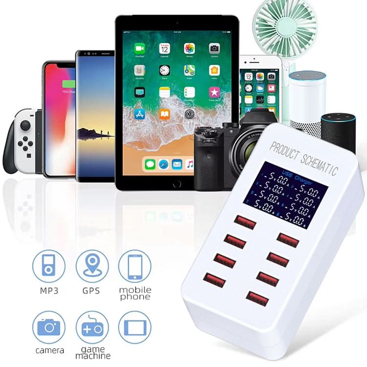 A8B 50W 8 Ports USB Smart Charging Station with Digital Display