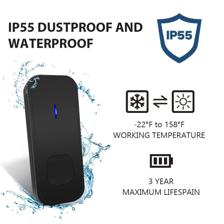 N15K-1T2-B 110dB IP55 Waterproof Wireless Doorbell, Receiver x 2 and Transmitter x 1, US Plug