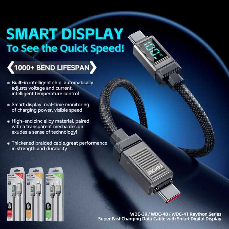 WK WDC-40 Smart Digital Display 1.2m PD27W Type-C to 8 Pin Fast Charging Data Cable