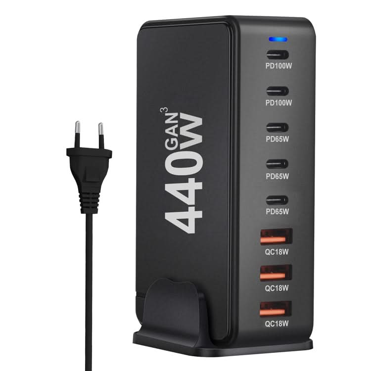 440W GaN USB Power Adapter Travel Charger with 3 x USB, 5 x PD Port