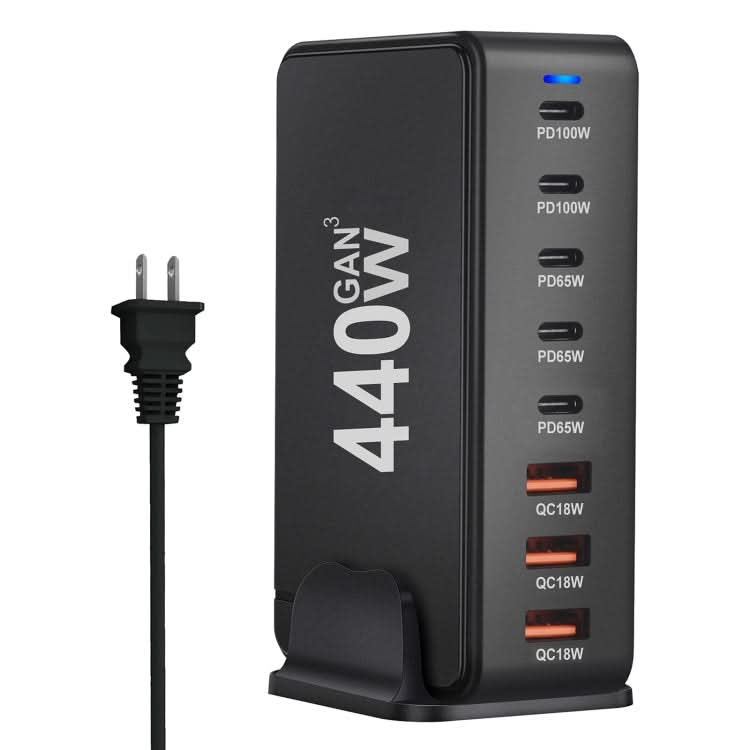 440W GaN USB Power Adapter Travel Charger with 3 x USB, 5 x PD Port