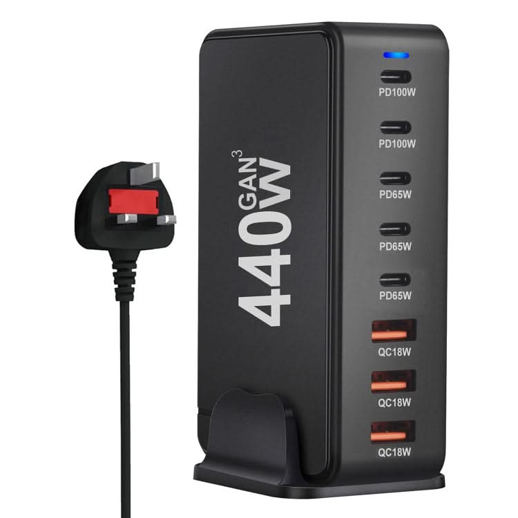 440W GaN USB Power Adapter Travel Charger with 3 x USB, 5 x PD Port