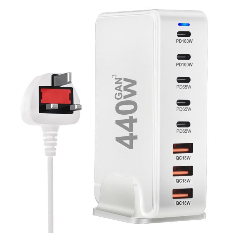 440W GaN USB Power Adapter Travel Charger with 3 x USB, 5 x PD Port