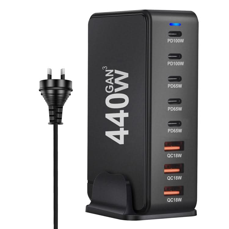 440W GaN USB Power Adapter Travel Charger with 3 x USB, 5 x PD Port