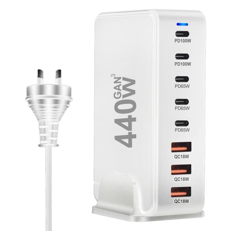 440W GaN USB Power Adapter Travel Charger with 3 x USB, 5 x PD Port