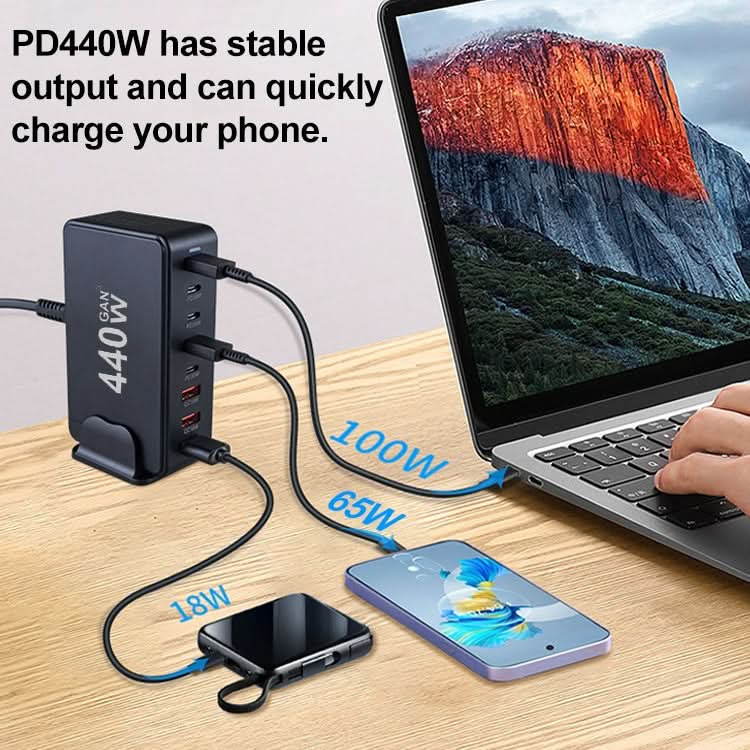 440W GaN USB Power Adapter Travel Charger with 3 x USB, 5 x PD Port