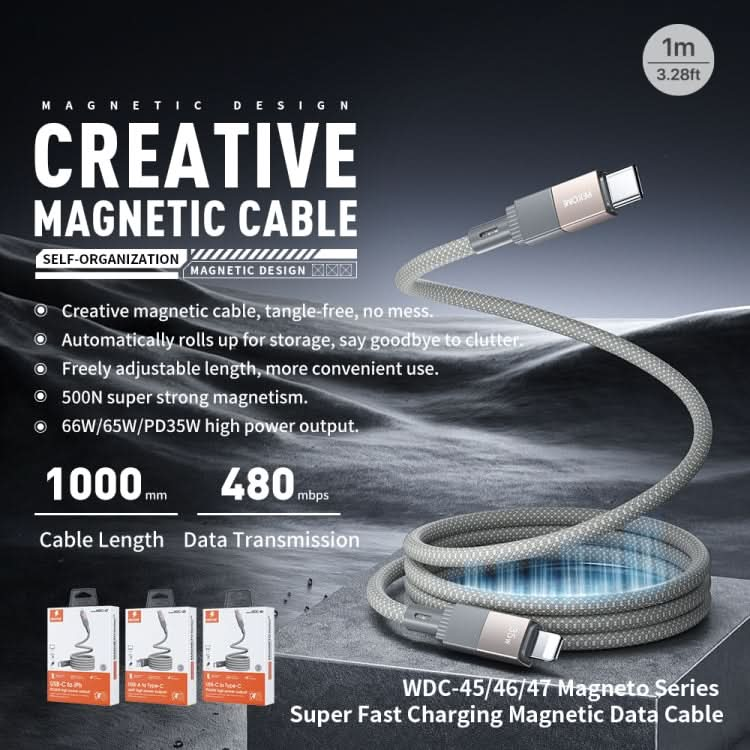 WK WDC-47 Magneto Series 1m PD35W Type-C to 8 Pin Fast Charging Magnetic Data Cable