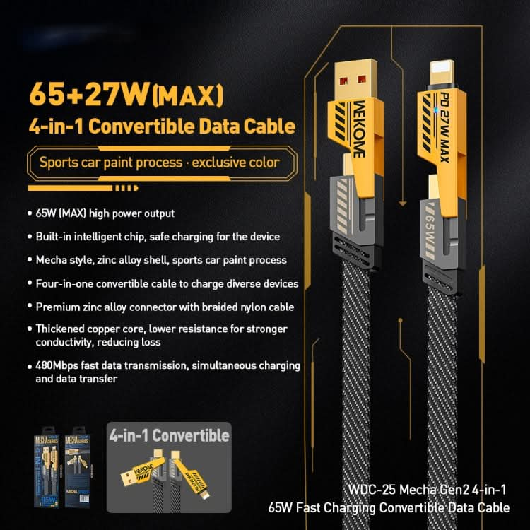 WK WDC-25 1.2m 65W USB / Type-C to Type-C / 8 Pin Converible Fast Charging Data Cable