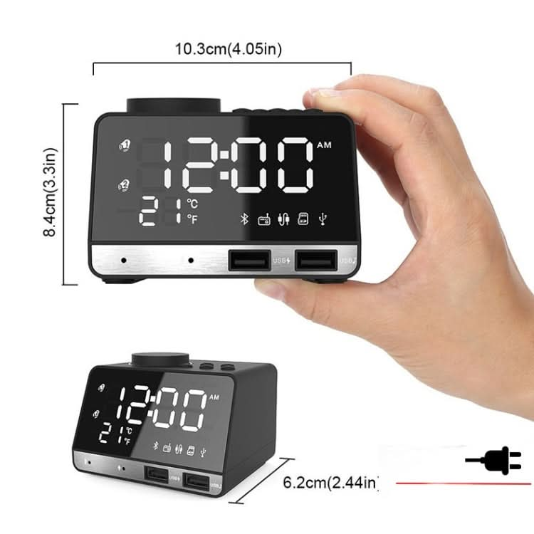 K11 LED Bluetooth 4.2 Speaker Alarm Clock Music Display Radio