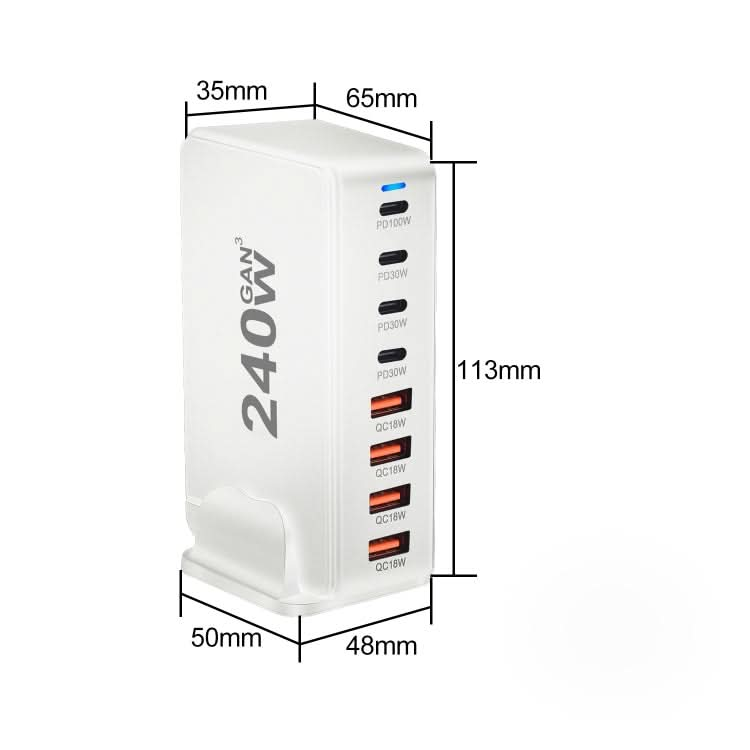 YMS-858 GaN 240W USB x 4, USB-C / Type-C x 4 Fast Charger