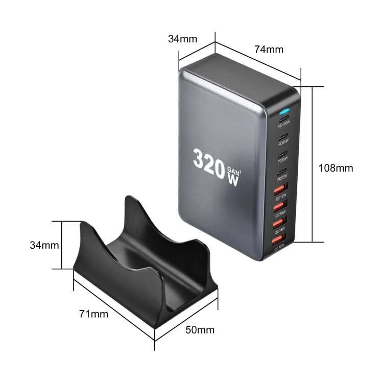 YMX-320W GaN 320W USB x 4, USB-C / Type-C x 4 Fast Charger