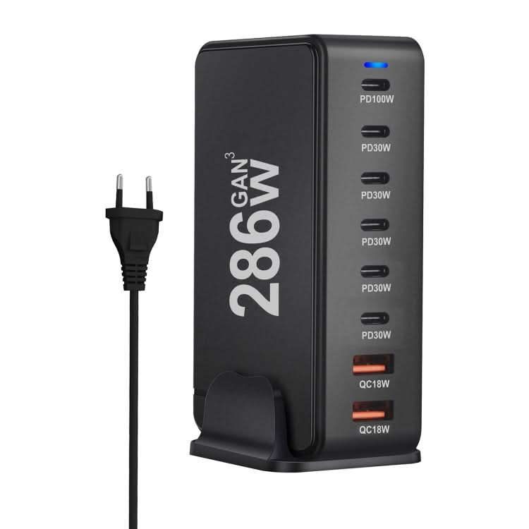 YMX-986 286W 6 Type-C, 2 USB 8-Ports Desktop Fast Charger