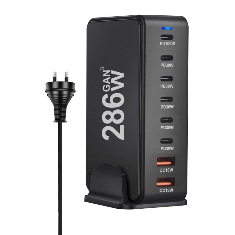 YMX-986 286W 6 Type-C, 2 USB 8-Ports Desktop Fast Charger