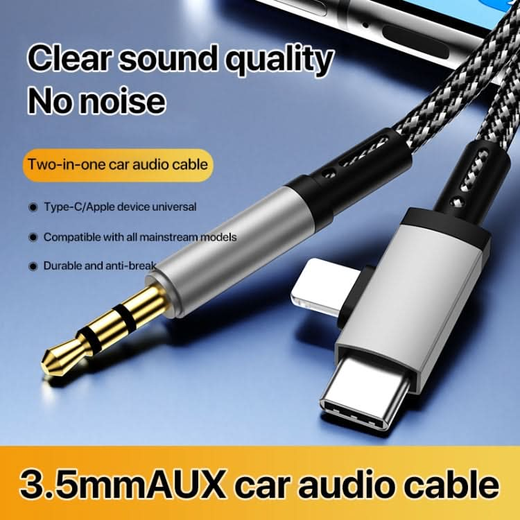 2 in 1 8 Pin, USB-C / Type-C to 3.5mm Car AUX Audio Adapter Cable