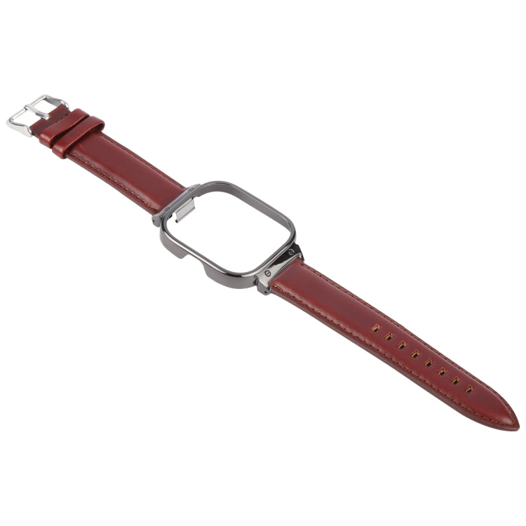 Metal Black Frame Genuine Leather Watch Band