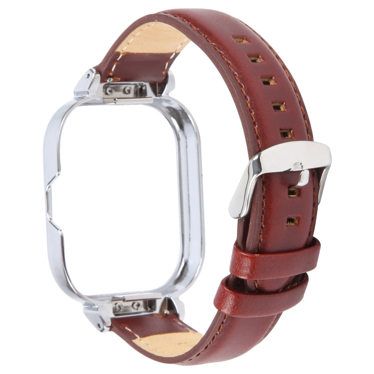 Metal Silver Frame Genuine Leather Watch Band