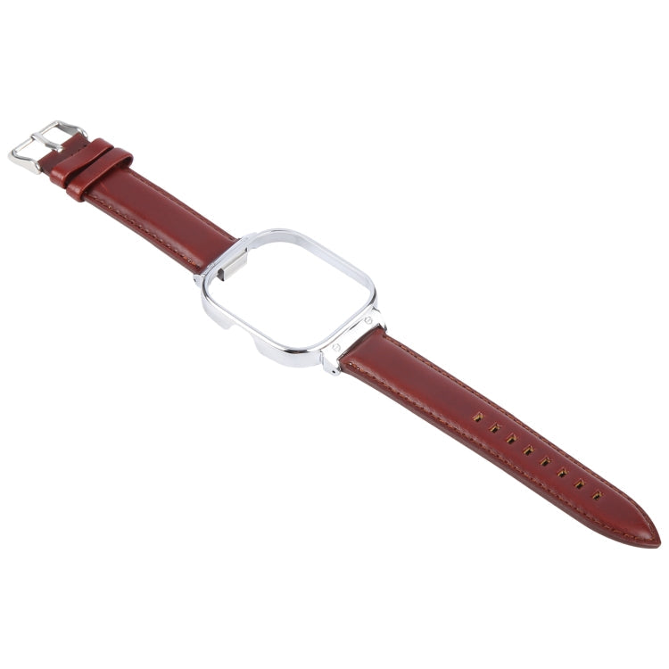 Metal Silver Frame Genuine Leather Watch Band