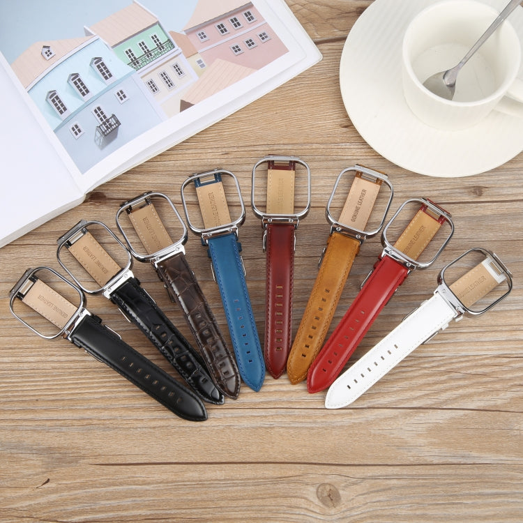 Metal Silver Frame Genuine Leather Watch Band