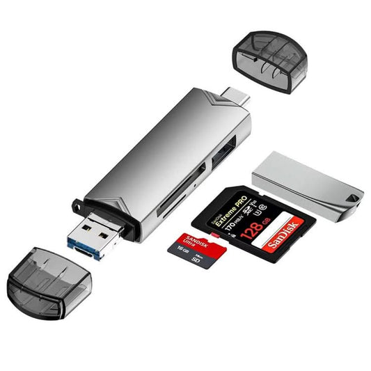 6 in 1 USB3.0, Micro USB, Type-C to SD, TF Card, U Disk Multifunctional Card Reader Adapter