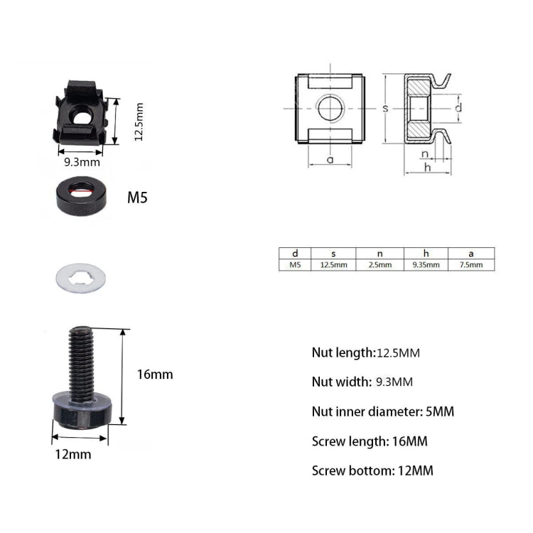 50 PCS Cage Nuts and Screw Cage Nuts M5 + Rack Screws M5x16 ÎҵÄÉ̵ê