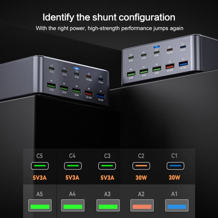 HW33 100W Type-C + USB 10-Port Desktop Fast Charger