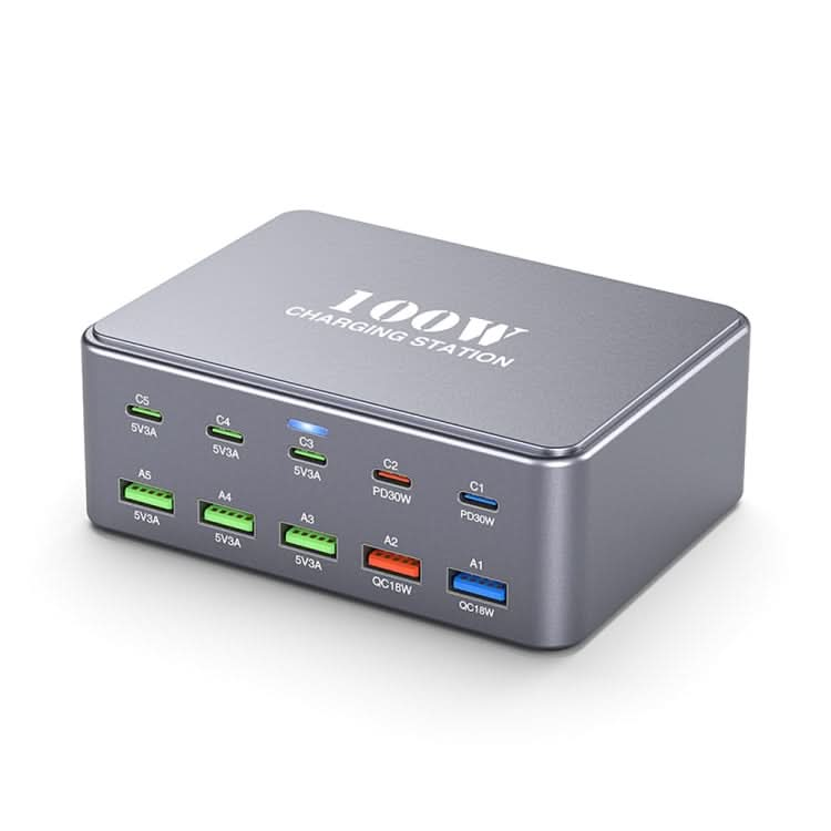 HW33 100W Type-C + USB 10-Port Desktop Fast Charger