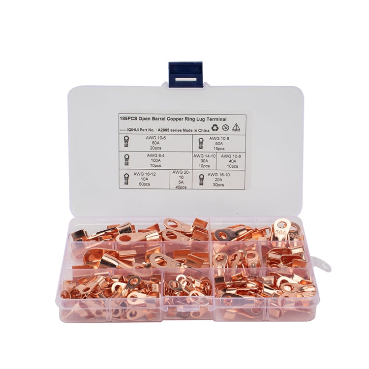 185 PCS Icstation Open Barrel Pure Copper Ring Lug Wire Crimp Terminals Assortment Kit