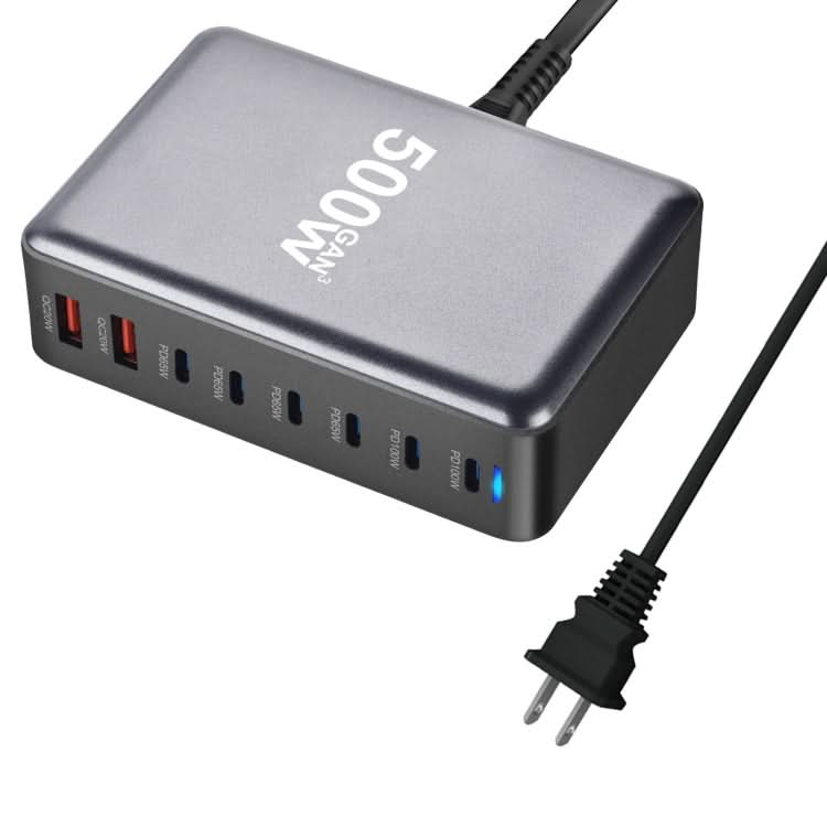 500W GaN 6 Type-C 2 USB Multi Ports Sharing Desktop Charger