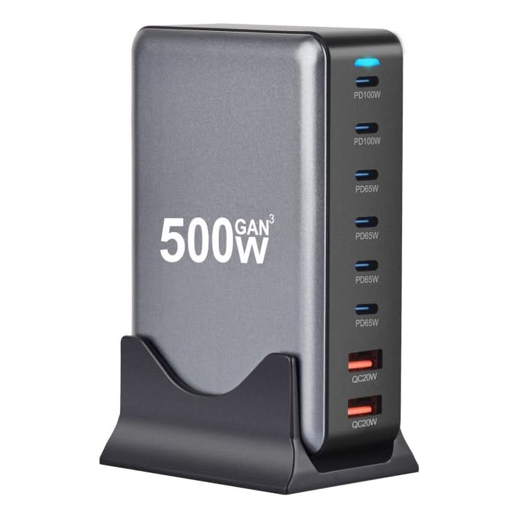 500W GaN 6 Type-C 2 USB Multi Ports Sharing Desktop Charger