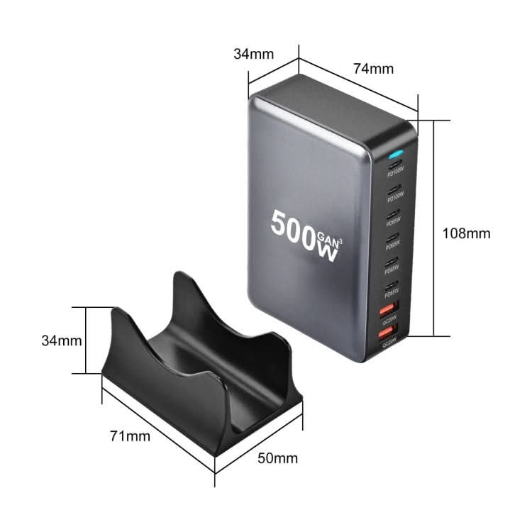 500W GaN 6 Type-C 2 USB Multi Ports Sharing Desktop Charger