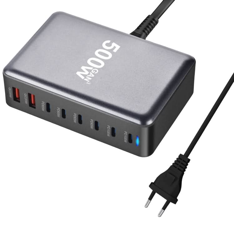 500W GaN 6 Type-C 2 USB Multi Ports Sharing Desktop Charger