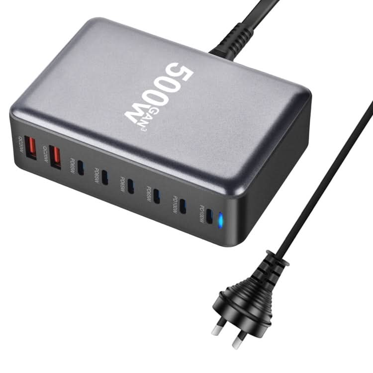 500W GaN 6 Type-C 2 USB Multi Ports Sharing Desktop Charger