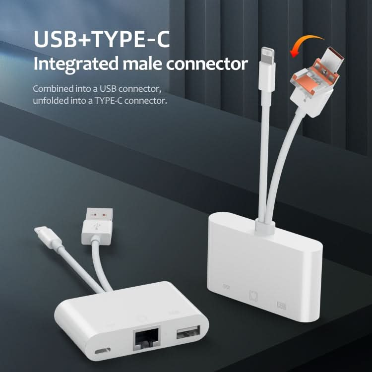 NK-107TL Pro USB-C / Type-C, 8 Pin, USB to 8 Pin, USB, RJ45 Multi-function Adapter