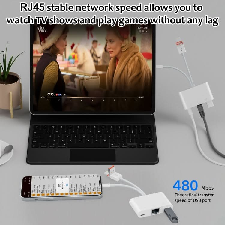 NK-107TL Pro USB-C / Type-C, 8 Pin, USB to 8 Pin, USB, RJ45 Multi-function Adapter