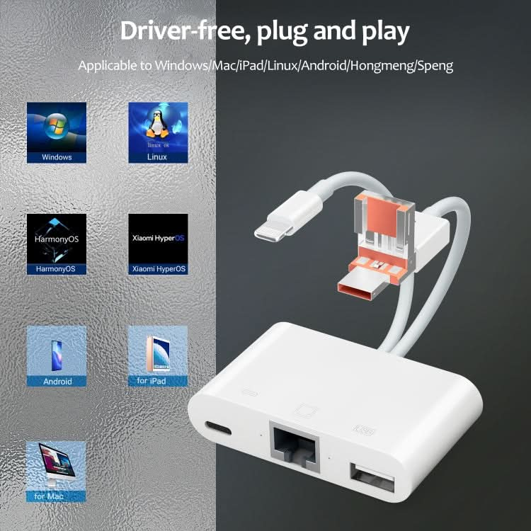 NK-107TL Pro USB-C / Type-C, 8 Pin, USB to 8 Pin, USB, RJ45 Multi-function Adapter