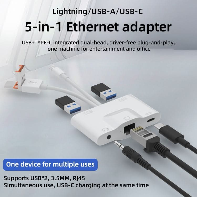 NK-1033TL Pro USB-C / Type-C, 8 Pin, USB to USB-C / Type-C, 2 x USB, RJ45, 3.5mm Multi-function Adapter