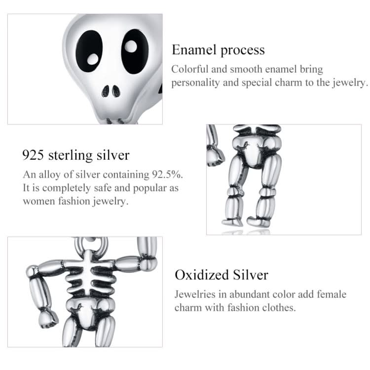 S925 Sterling Silver Skull Skeleton Beads DIY Bracelet Necklace Accessories