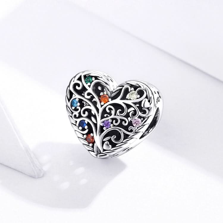 S925 Sterling Silver Tree of Life Heart-shaped Hollow Zircon Beads DIY Bracelet Necklace Accessories