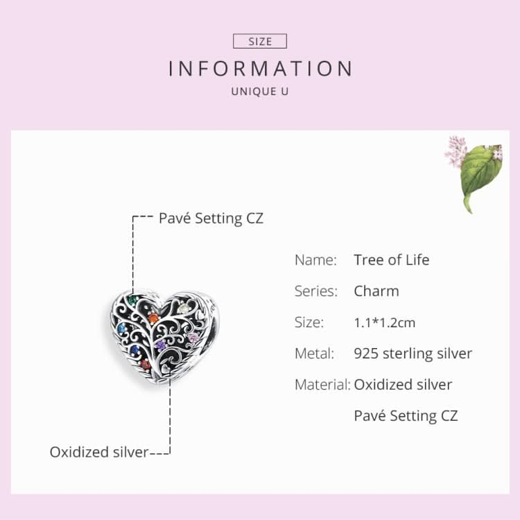 S925 Sterling Silver Tree of Life Heart-shaped Hollow Zircon Beads DIY Bracelet Necklace Accessories Reluova