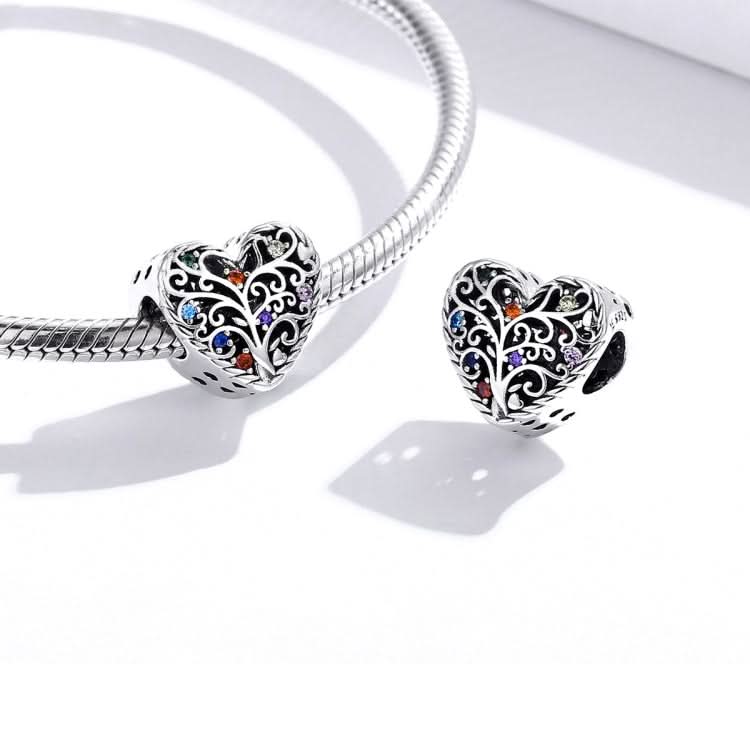 S925 Sterling Silver Tree of Life Heart-shaped Hollow Zircon Beads DIY Bracelet Necklace Accessories