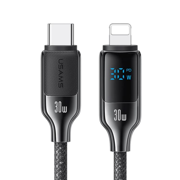 USAMS SJ741 30W USB-C / Type-C to 8 Pin Zinc Alloy Digital Display Fast Data Cable, Length: 1.2m