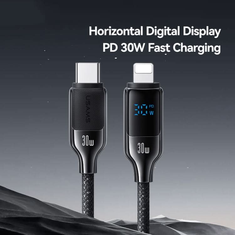 USAMS SJ741 30W USB-C / Type-C to 8 Pin Zinc Alloy Digital Display Fast Data Cable, Length: 1.2m