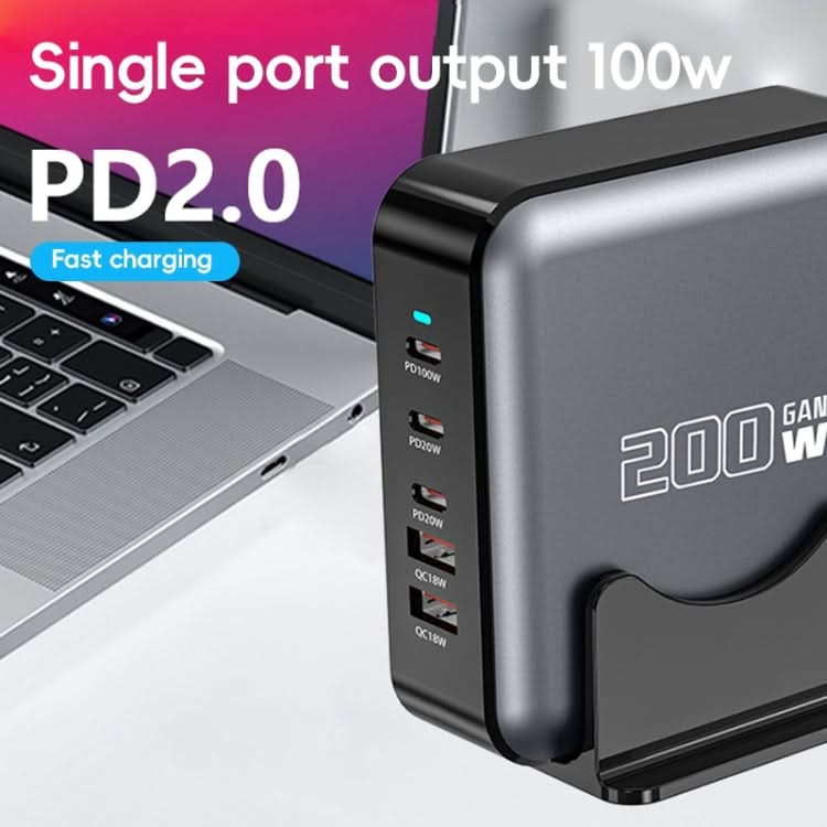 200W GaN 3 Type-C 2 USB Multi Ports Sharing Desktop Charger